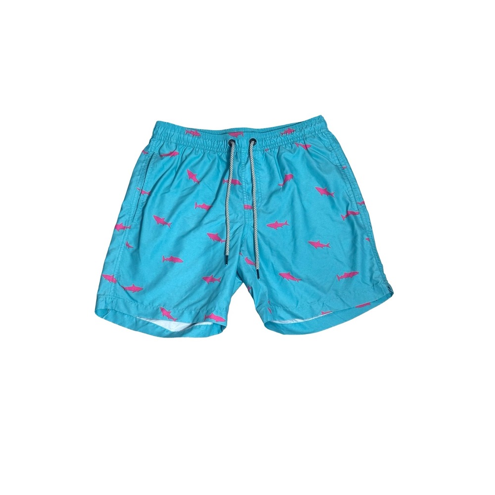 Maamgic Mens Shark Print Swim Trunks XS Turquoise Blue Pink Quick Dry Shorts